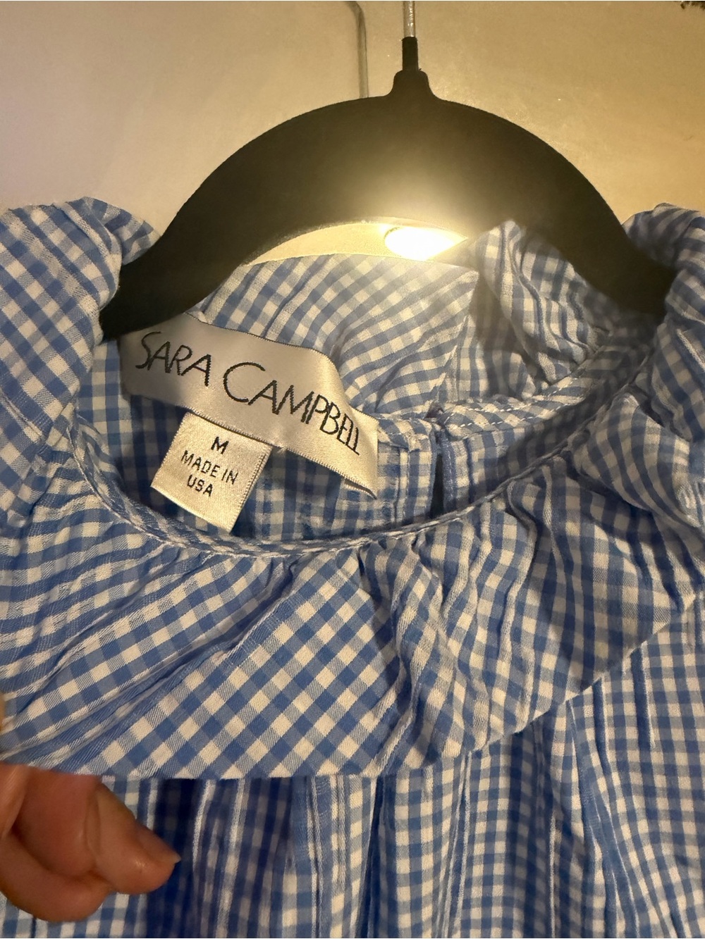Sara Campbell Blue Gingham Ruffle-Neck Tank Top - Picture 5 of 10